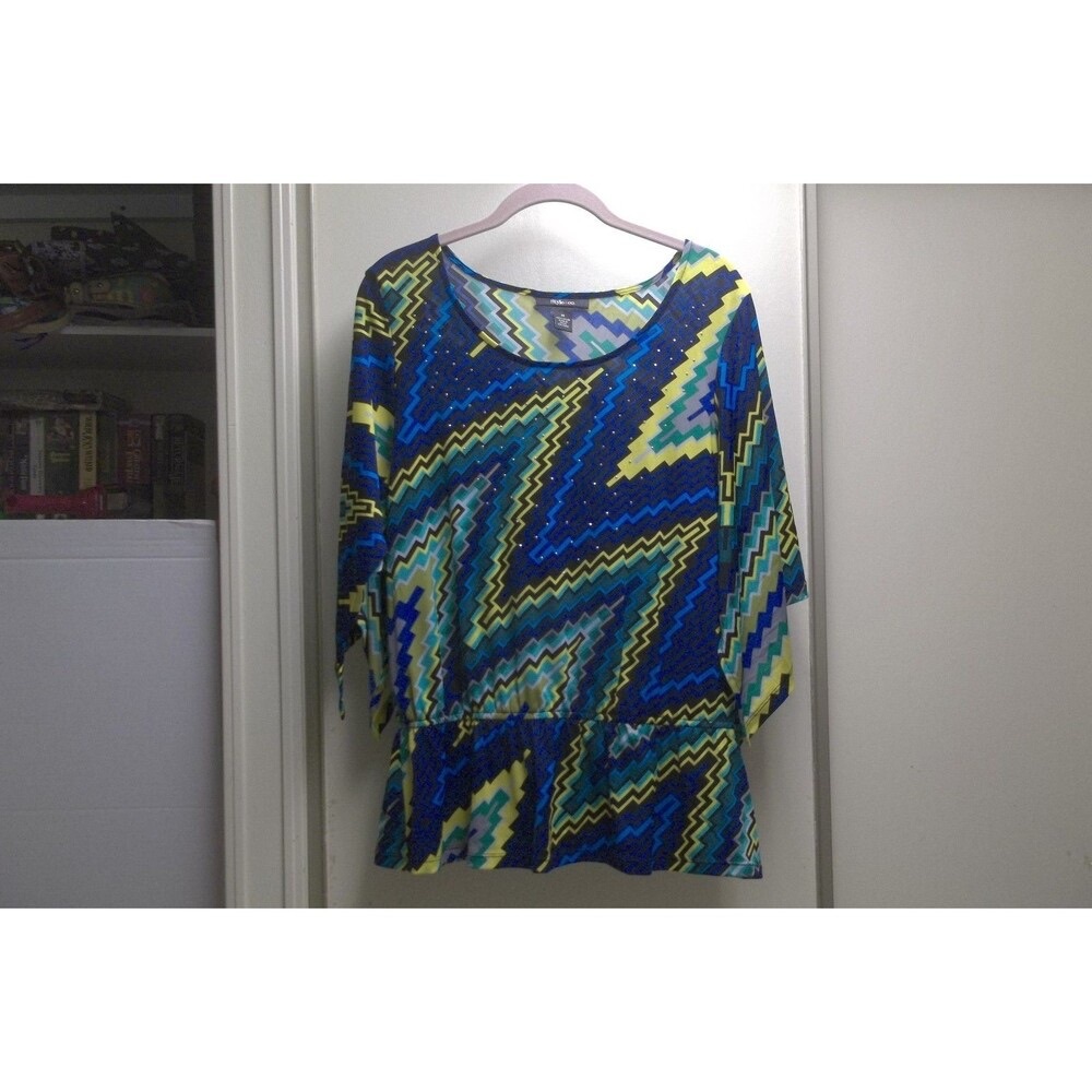 STYLE & CO. Multicolored Knit Top Dolman Slit Sleeves Size M